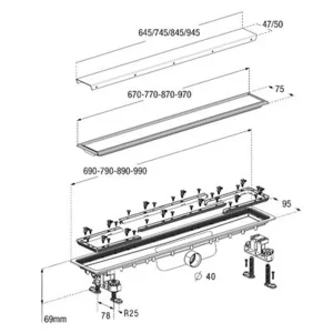 Nicoll Caniveau De Douche Docia à Faible Hauteur Avec Grille Réversible – ø Femelle 40 Mm – 95 X 790 Mm mode pas cher 6
