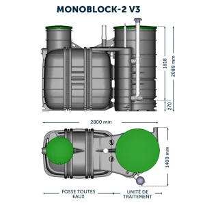 en vente Fosse Toutes Eaux – Monoblock-2-4 V3 Biorock – Avec Poste De Relevage – Capacité 4 E.H – 2000L 10